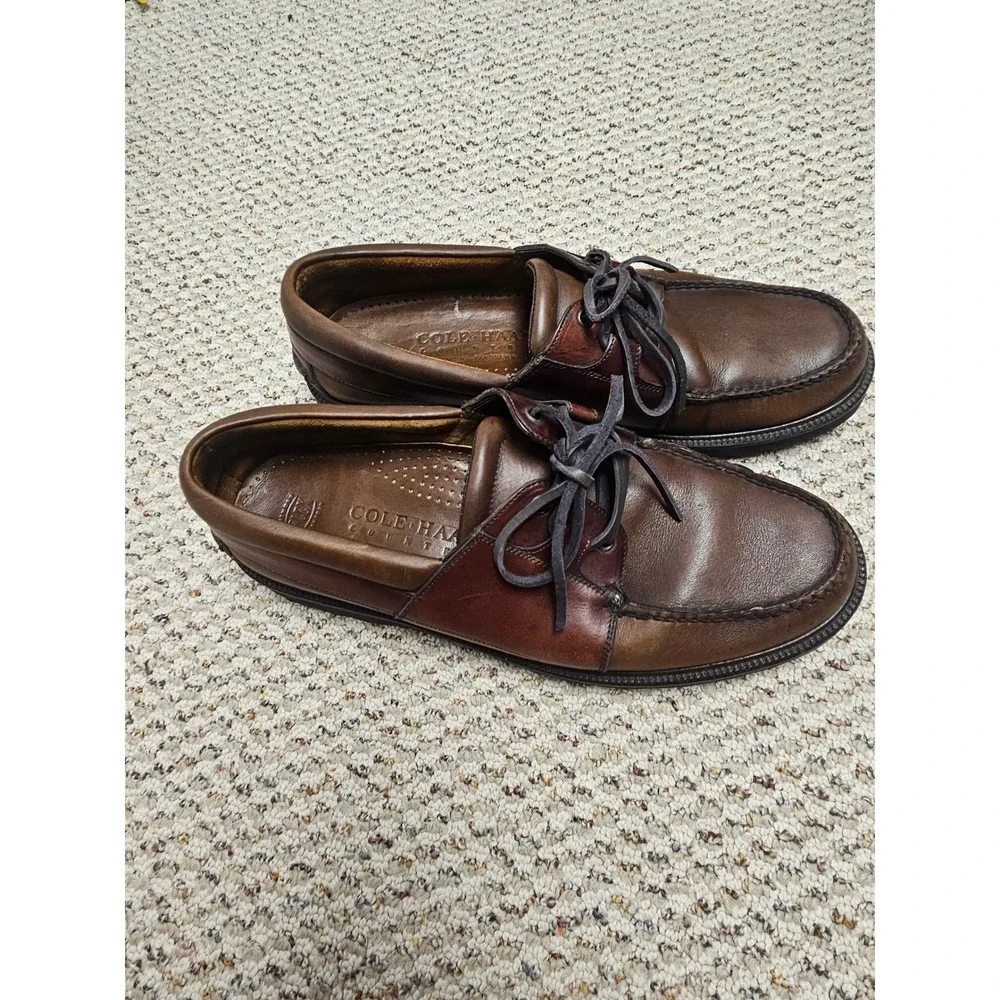 Cole‎ Haan Country Mens Brown Leather Boat Shoes Handsewn Moc Toe Loafers Flex